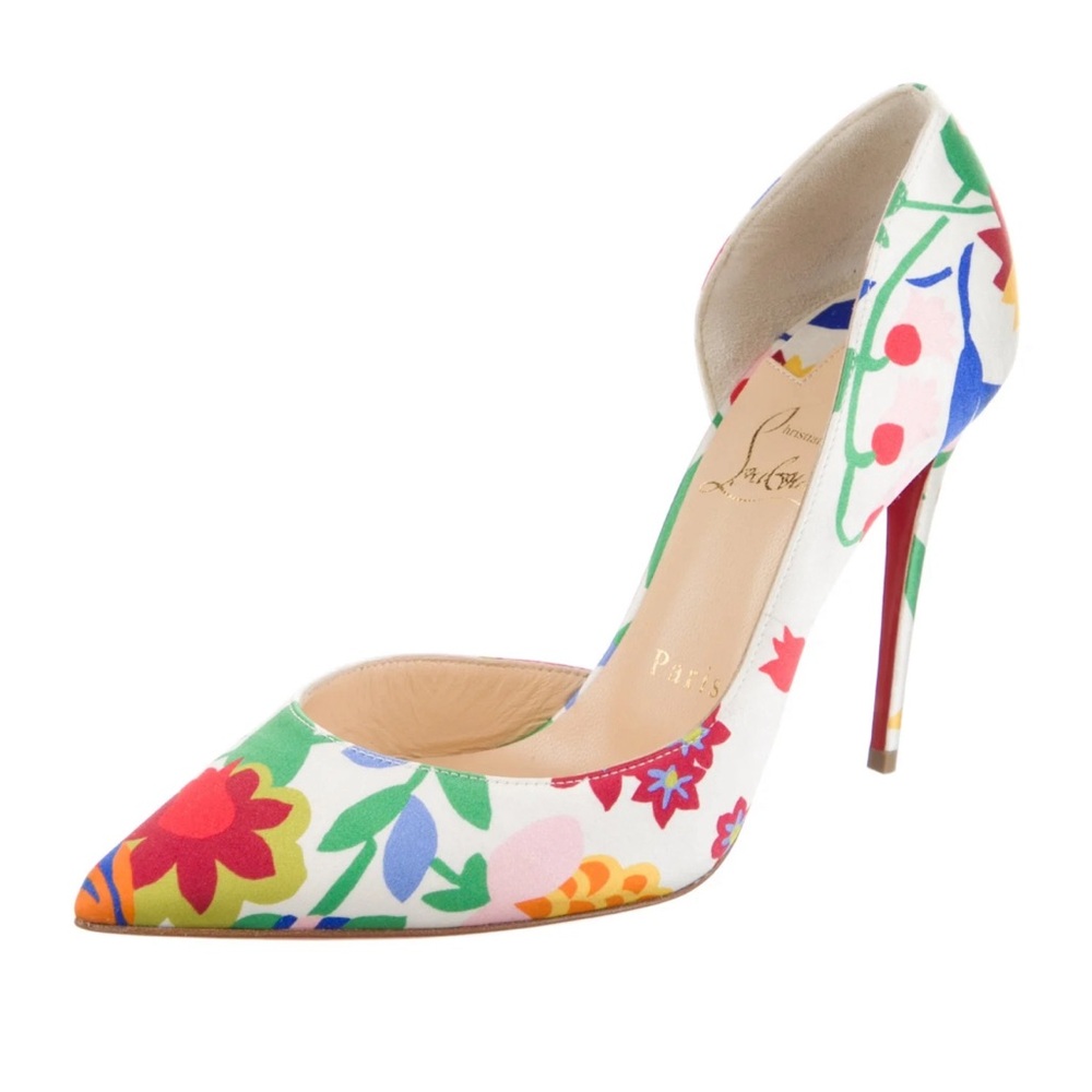 Christain Louboutin Satin Iriza 100 Crepe Floral Heels